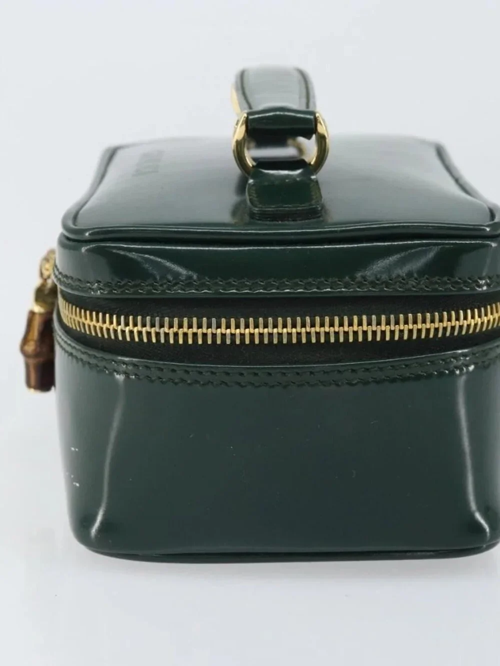 GUCCI Bamboo Vanity Pouch Patent leather Green Gold 032 1956 0151 Auth 171655